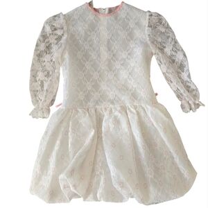 Ruffles Vintage 1990s Y2K Elegant White/Pink Lace Special Occasion Dress